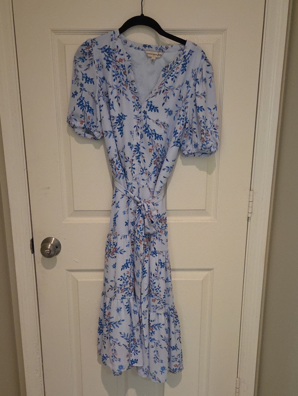 Nanette Lepore Light Blue Floral Wrap Midi Dress Cottagecore Coastal